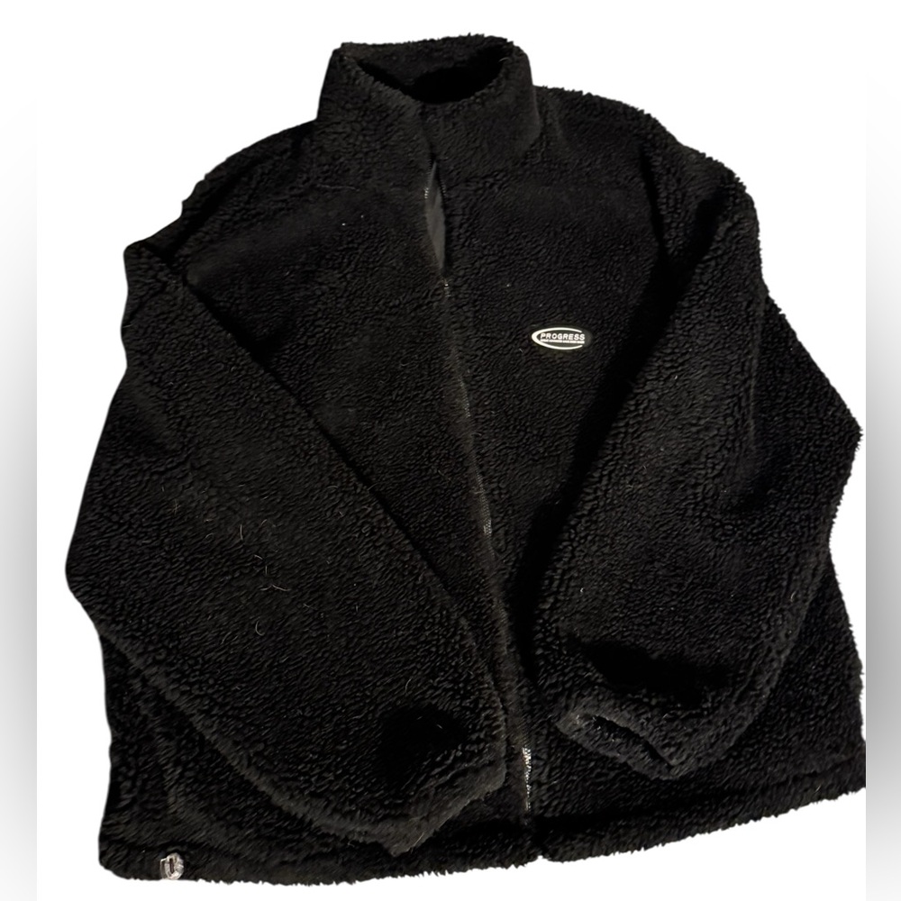 SHEIN Black Teddy Jacket Plush Zip-Up